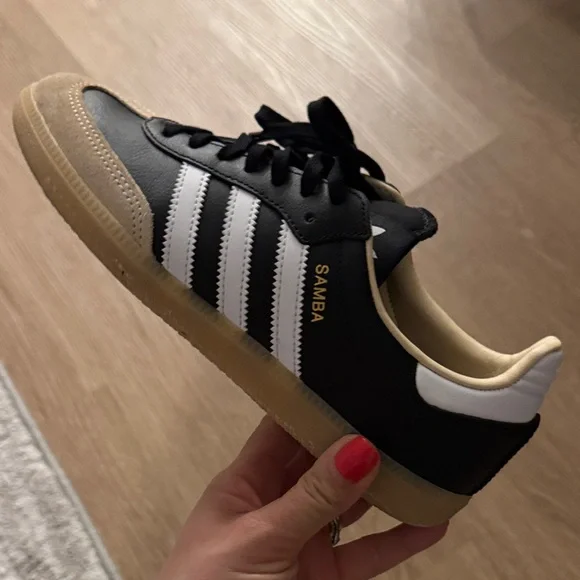 Adidas 6.5Y Black and Beige Sneakers - Picture 2 of 6
